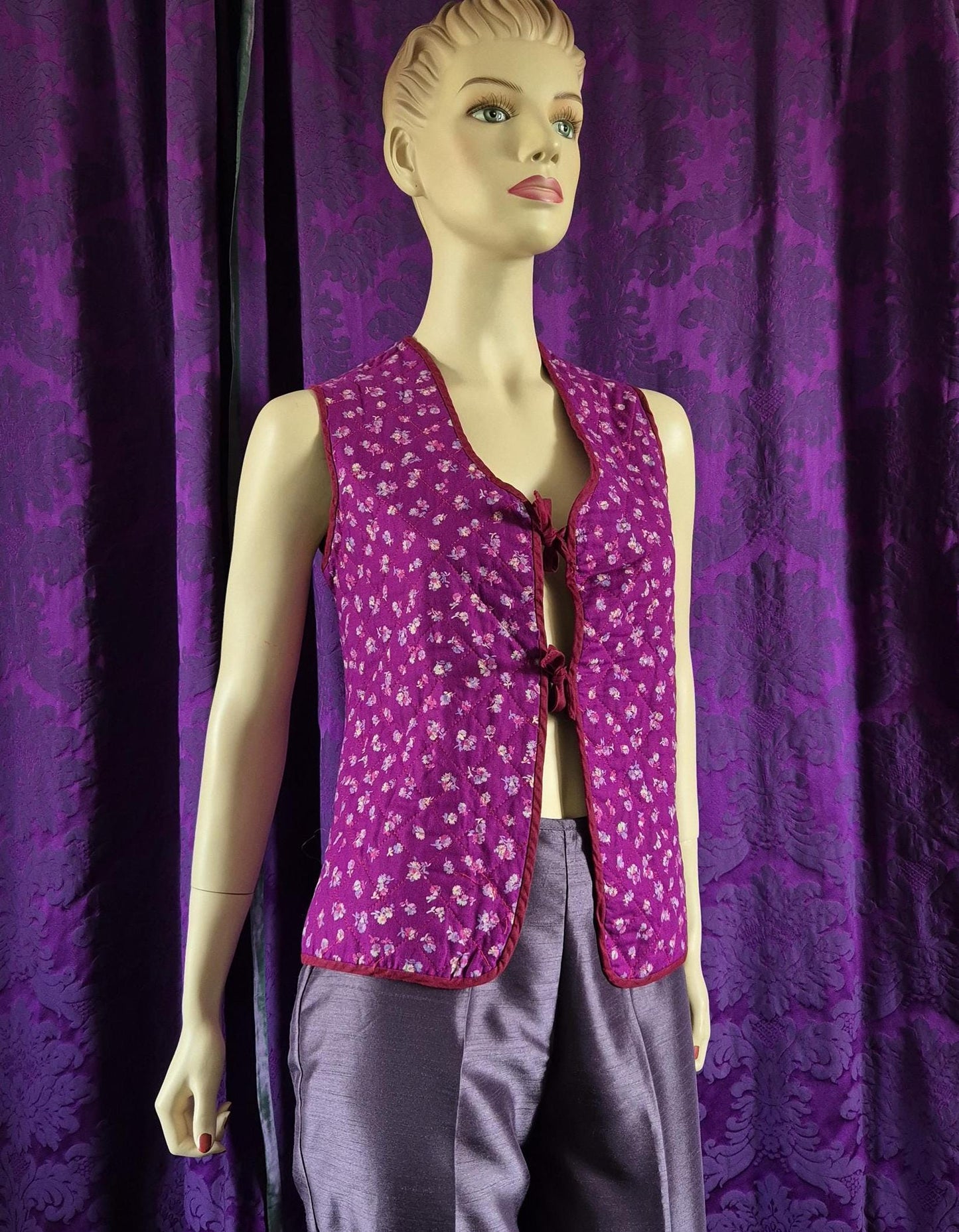 Vintage Handmade Ditzy Floral Boho Quilted Waistcoat