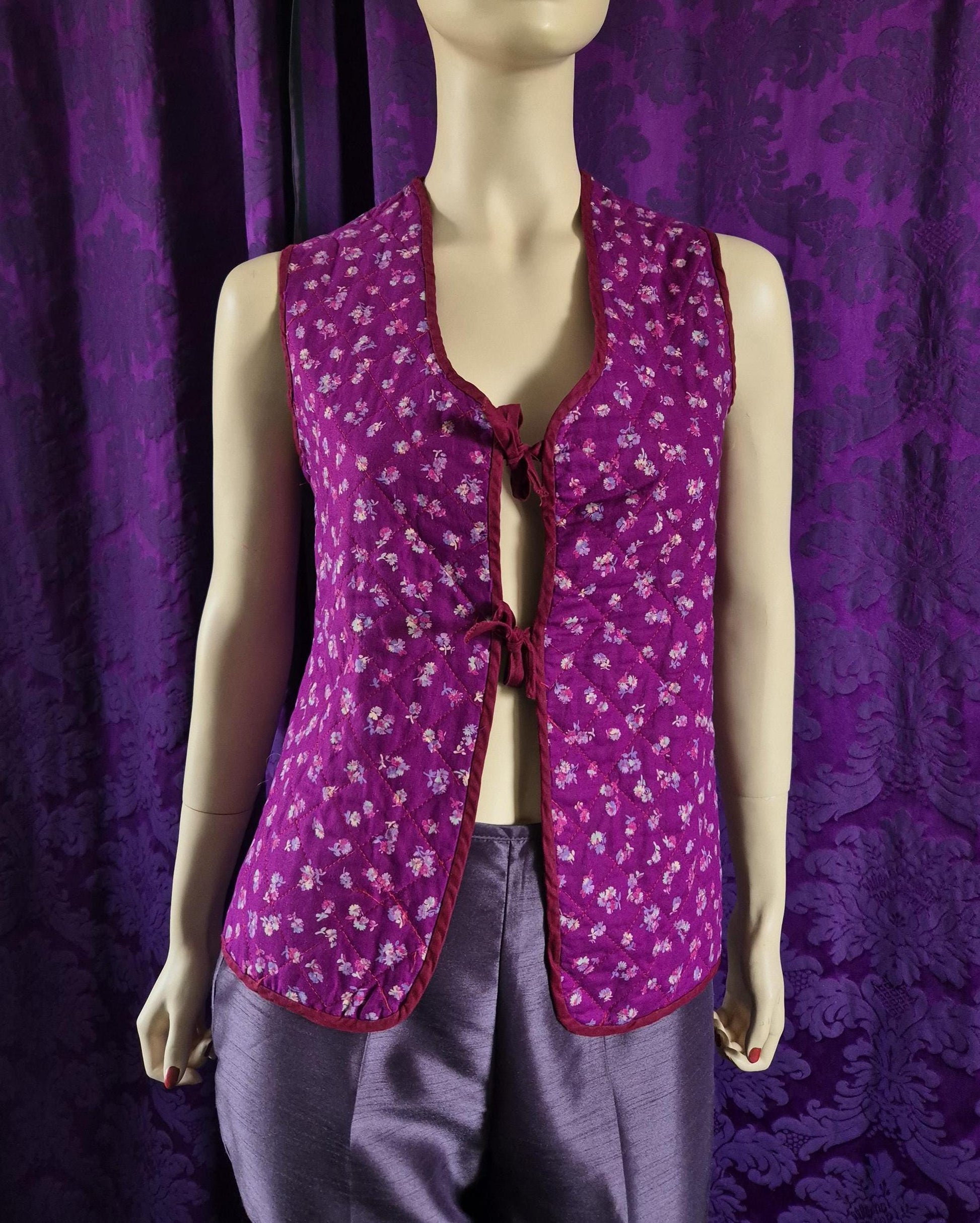 Vintage Handmade Ditzy Floral Boho Quilted Waistcoat