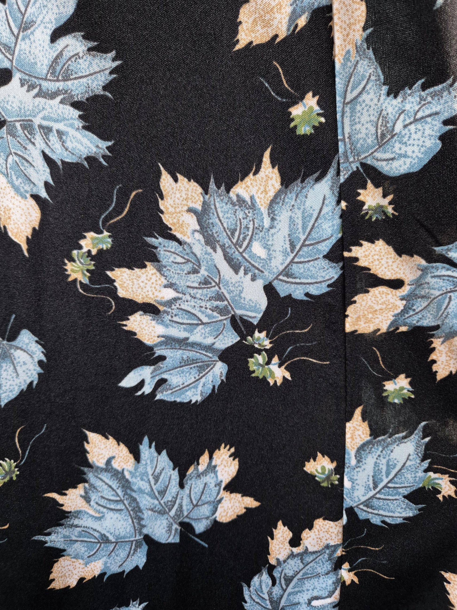 Vintage 1970s Blue Leaf Print Layered Boho Fairy Maxi Dress