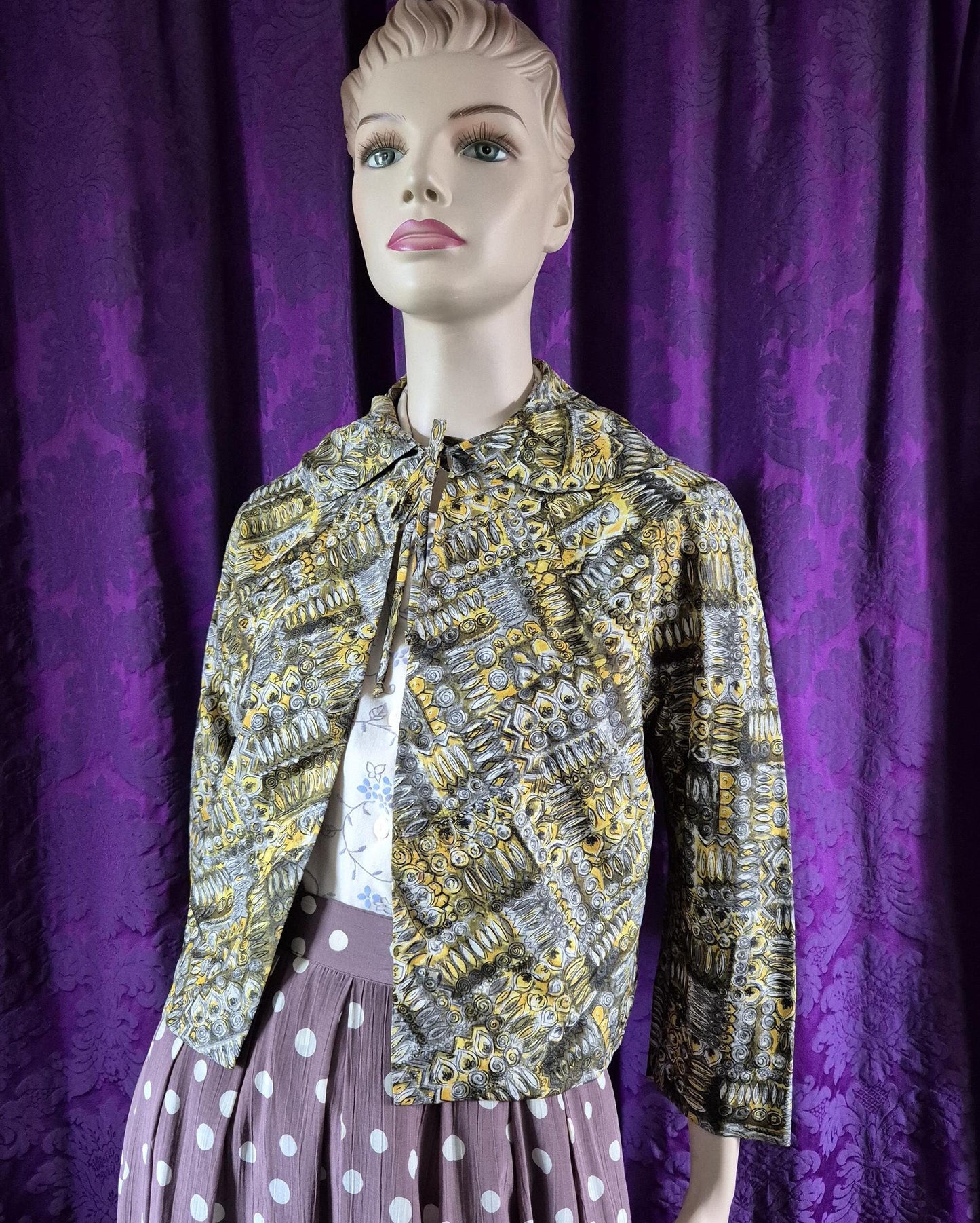 Vintage Mid-Century Geometric Print Short Jacket