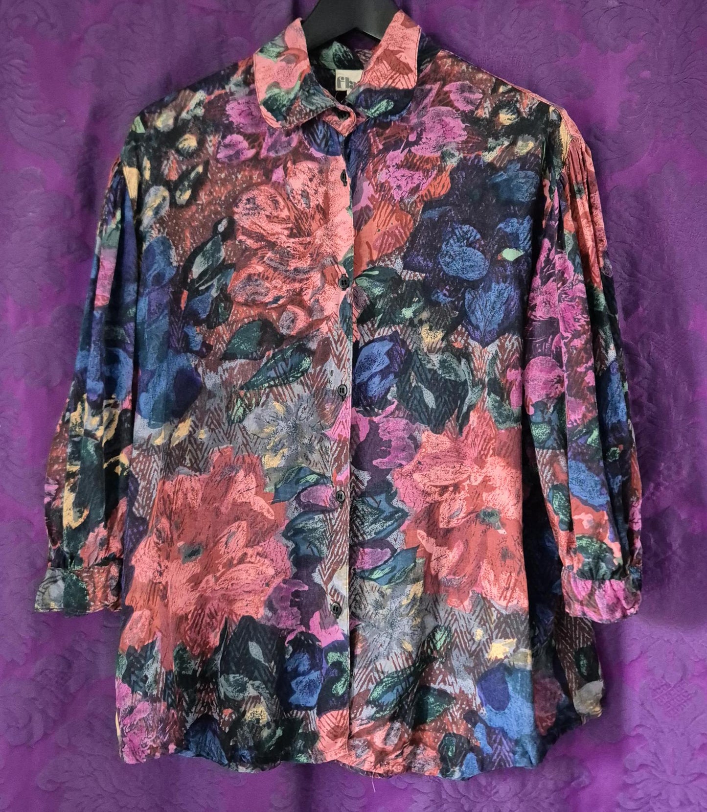 Vintage 90s Rayon Floral Shiny Blouse by "Flam"