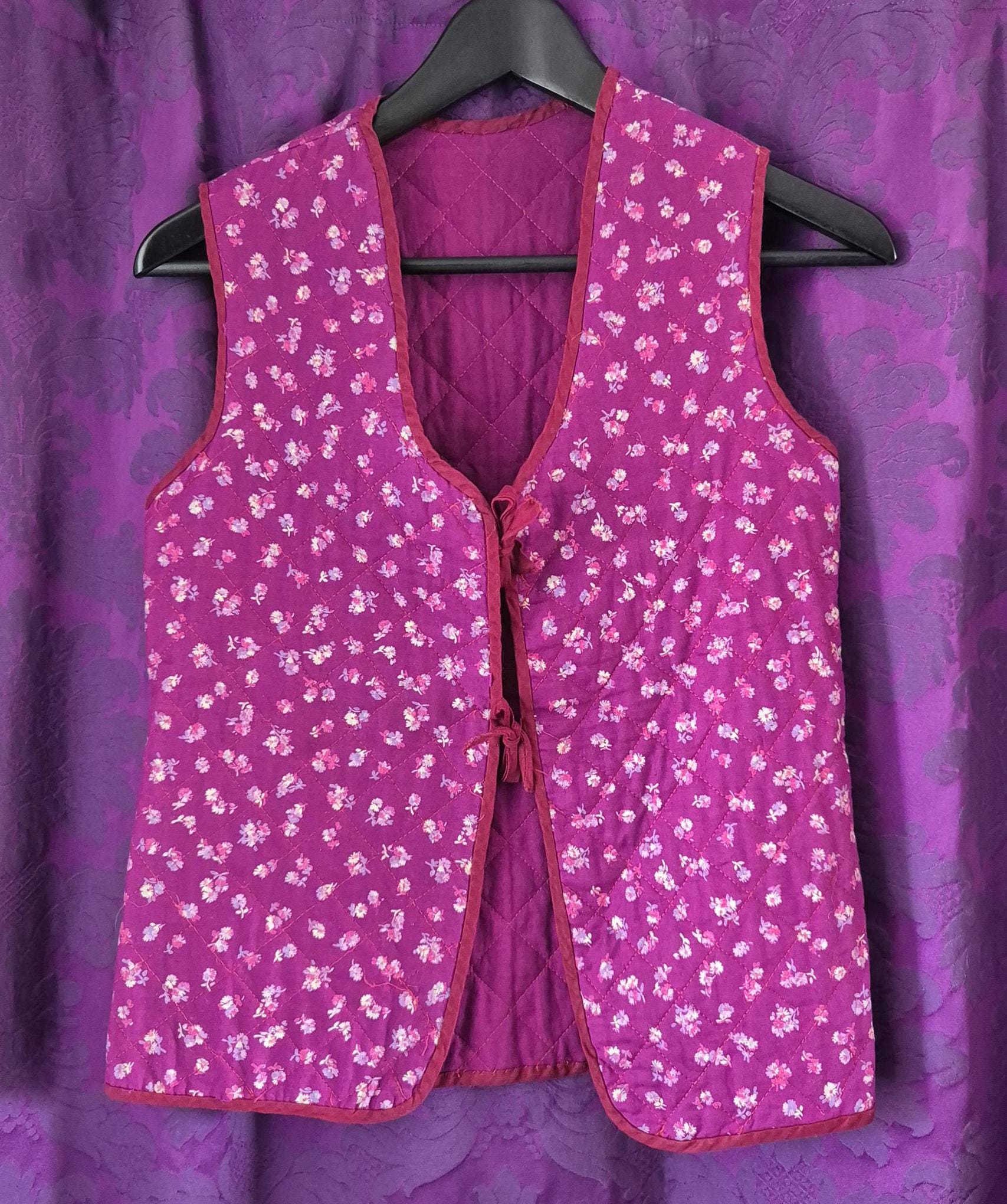 Vintage Handmade Ditzy Floral Boho Quilted Waistcoat