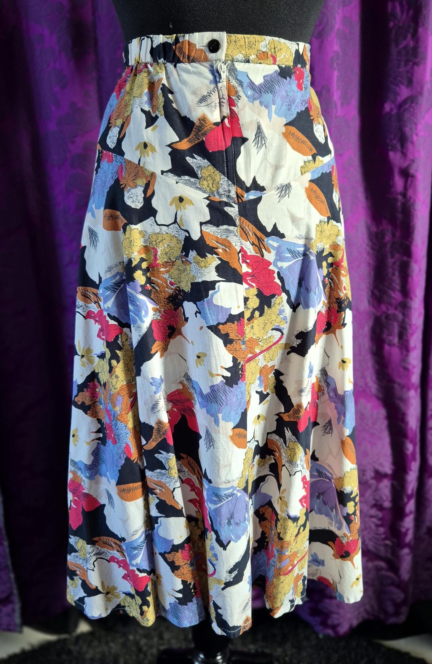 Vintage Cotton Floral Circle Skirt by Slimray of London - Plus sized