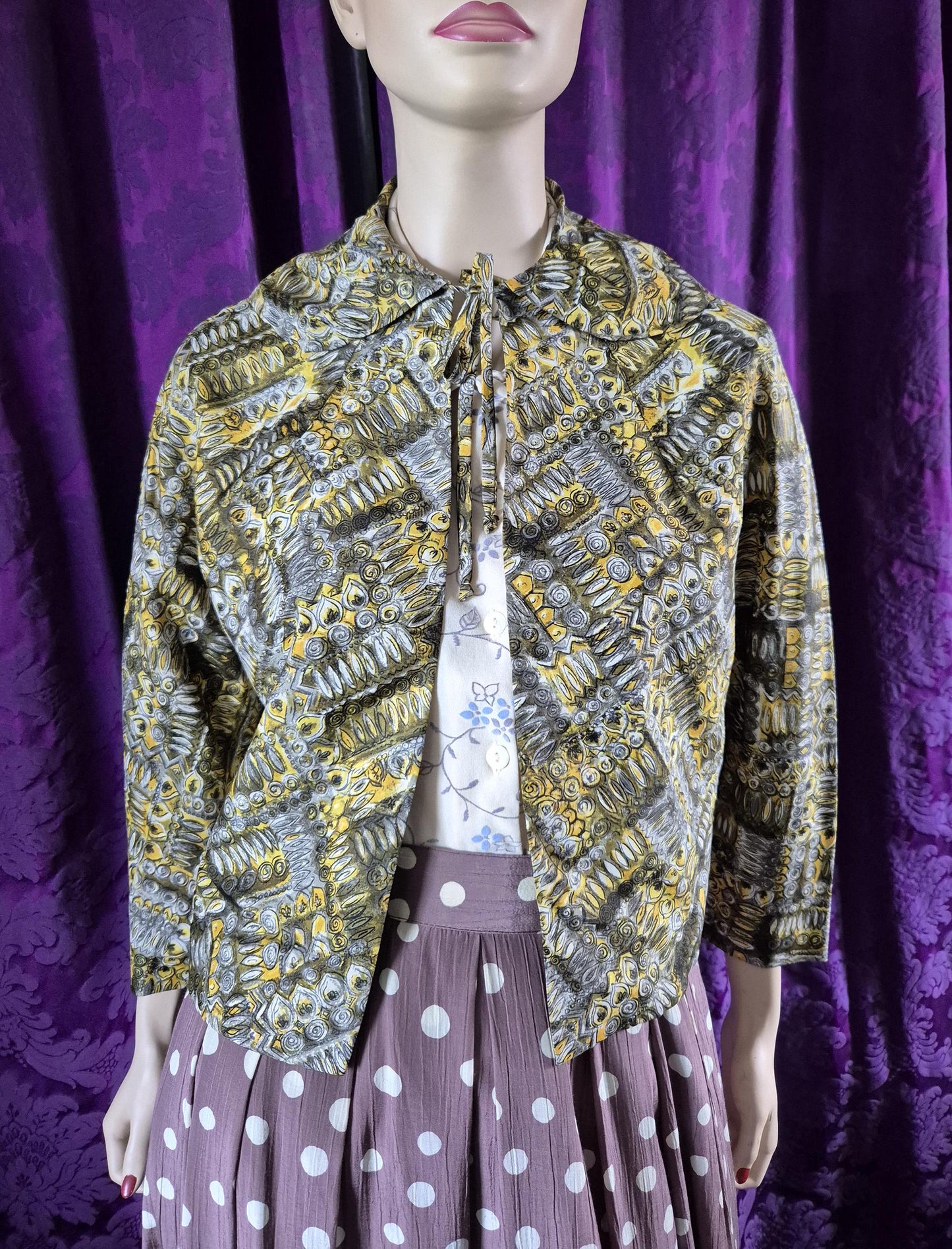 Vintage Mid-Century Geometric Print Short Jacket