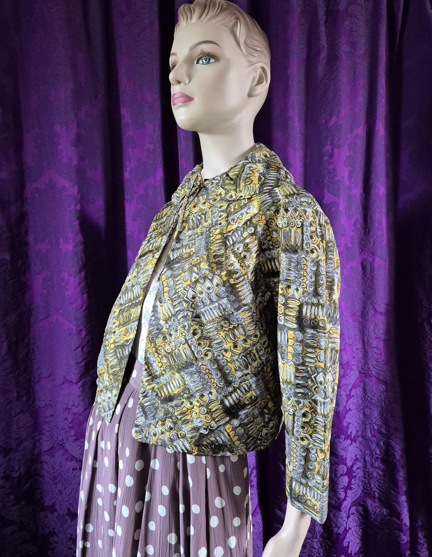 Vintage Mid-Century Geometric Print Short Jacket