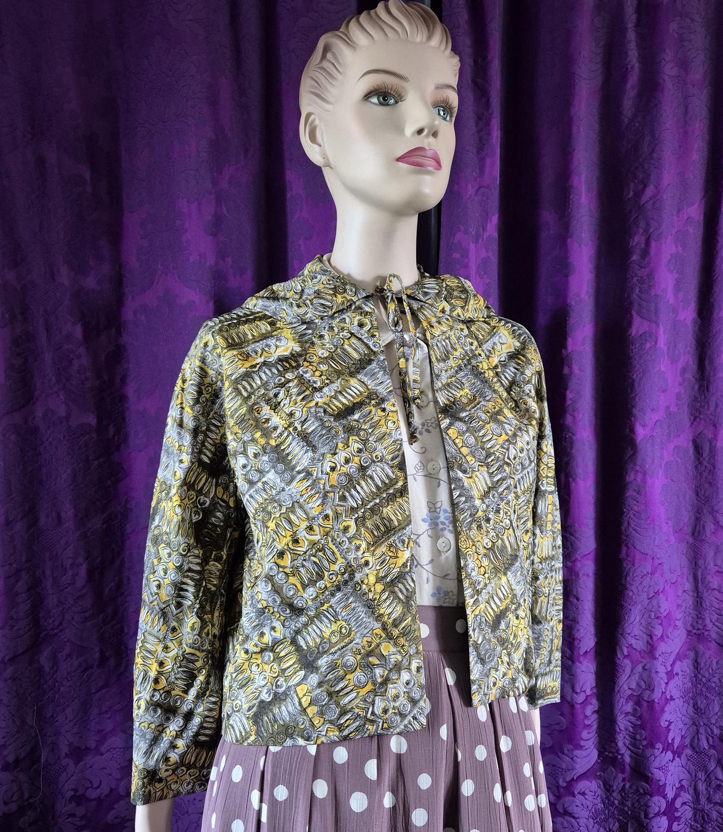 Vintage Mid-Century Geometric Print Short Jacket