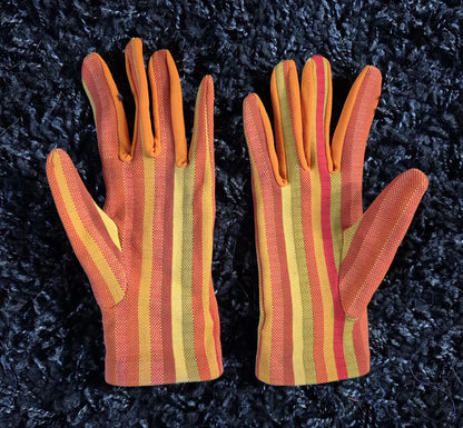 Vintage 1970s Groovy Orange Vertical Striped Gloves