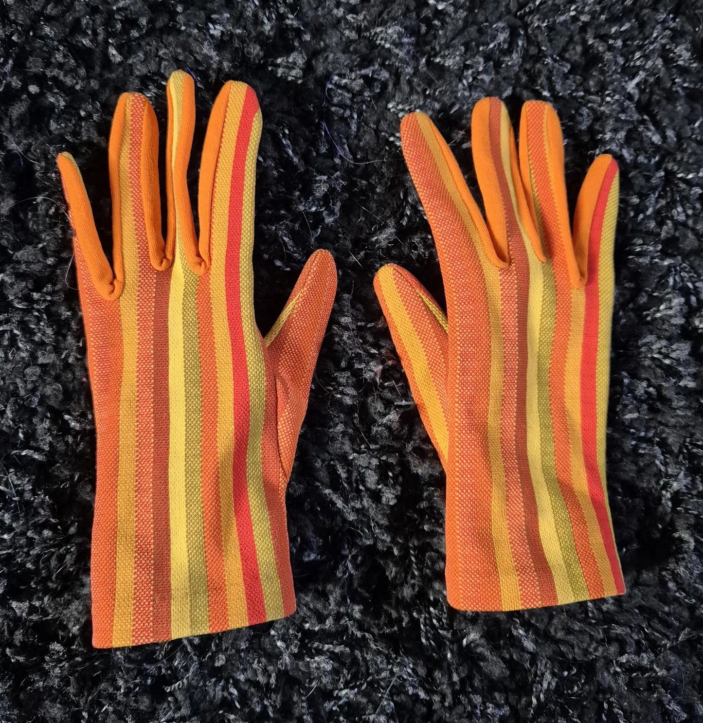Vintage 1970s Groovy Orange Vertical Striped Gloves