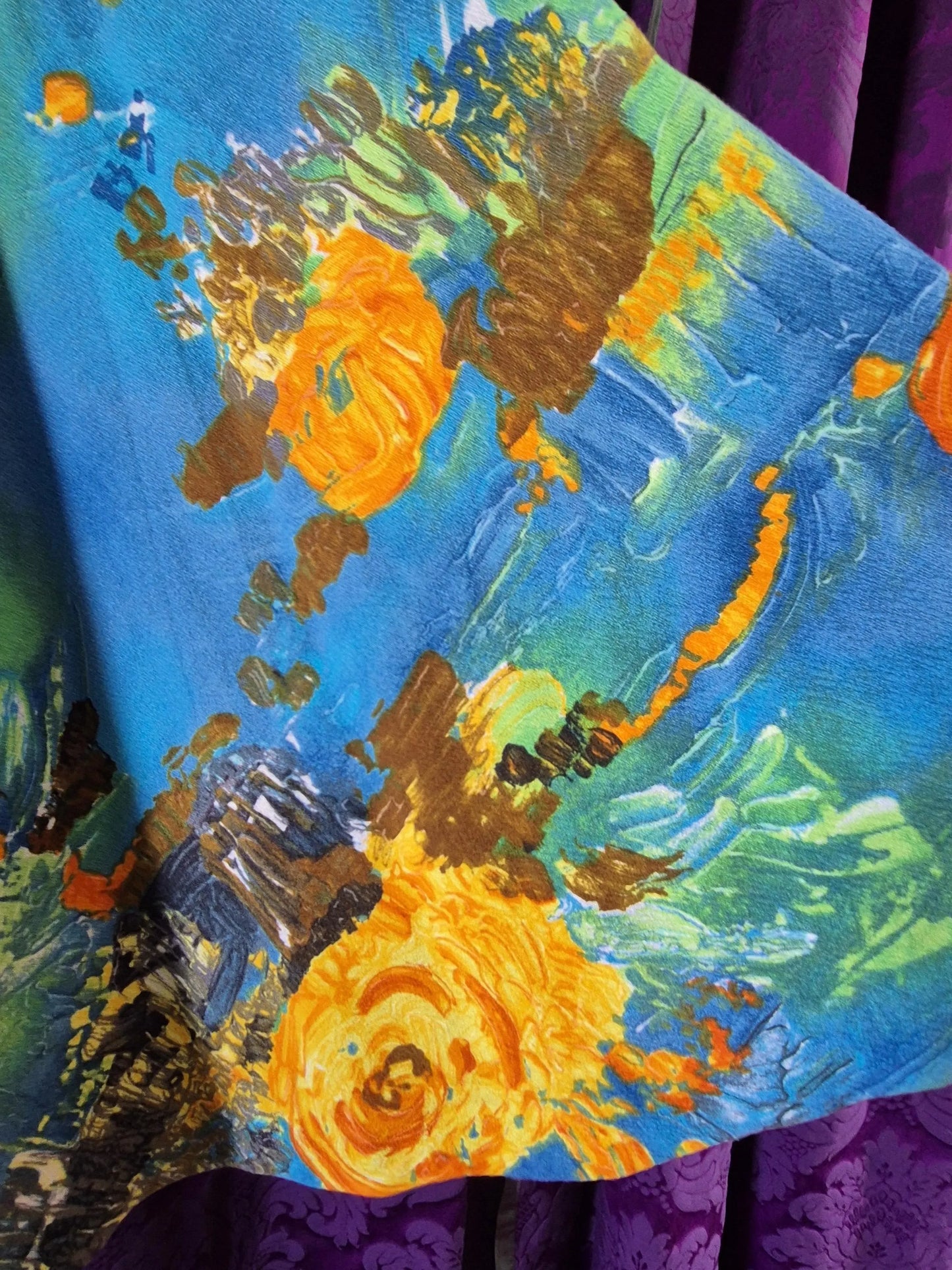 Vintage 1960s Floral Print Barkcloth Dress