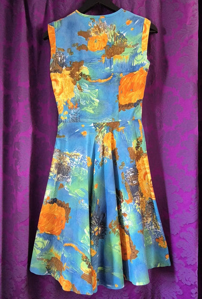 Vintage 1960s Floral Print Barkcloth Dress