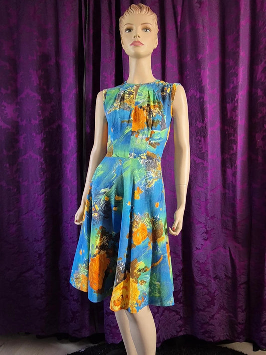 Vintage 1960s Floral Print Barkcloth Dress