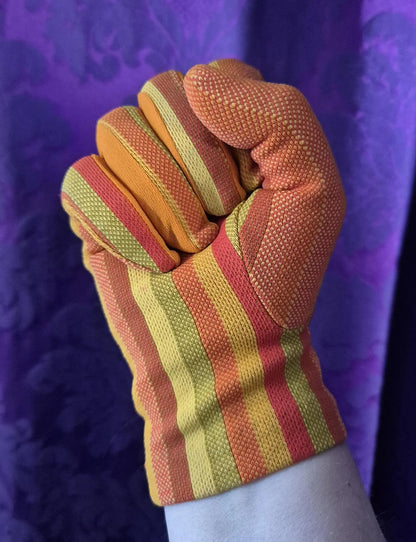Vintage 1970s Groovy Orange Vertical Striped Gloves