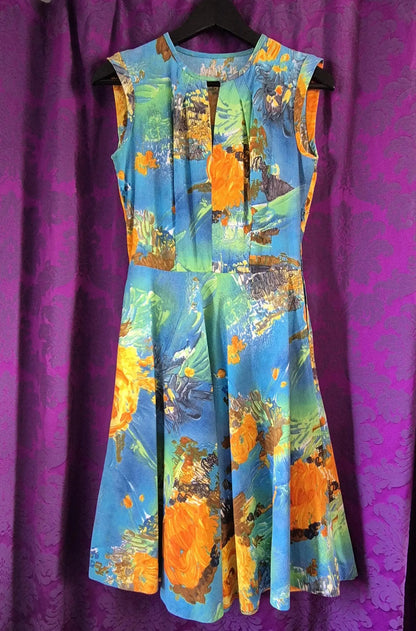 Vintage 1960s Floral Print Barkcloth Dress