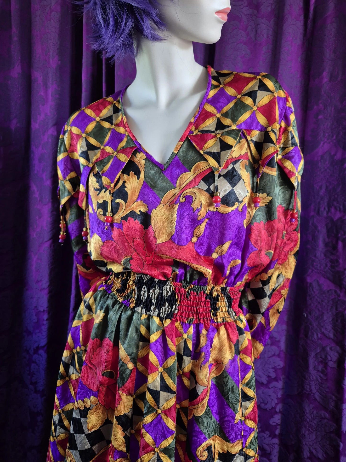 Vintage 1990s Jester Baroque Satin Jacquard Dress