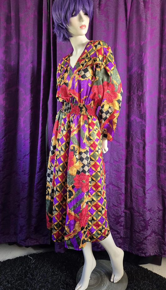 Vintage 1990s Jester Baroque Satin Jacquard Dress