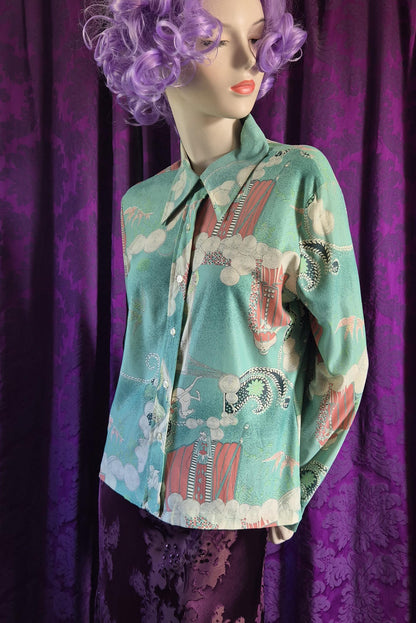 Vintage 1970s Art Deco Revival Mythology Blouse