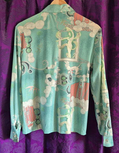 Vintage 1970s Art Deco Revival Mythology Blouse