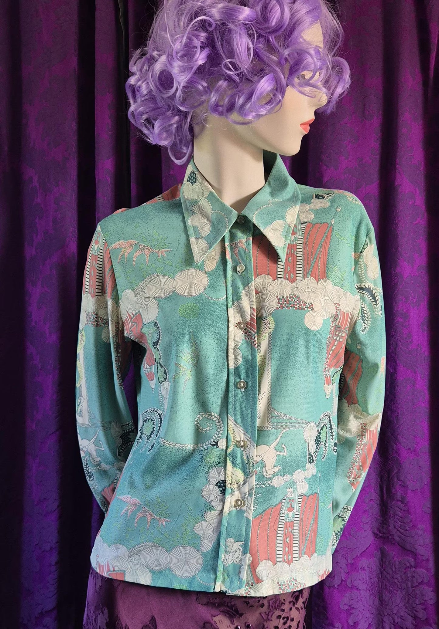 Vintage 1970s Art Deco Revival Mythology Blouse
