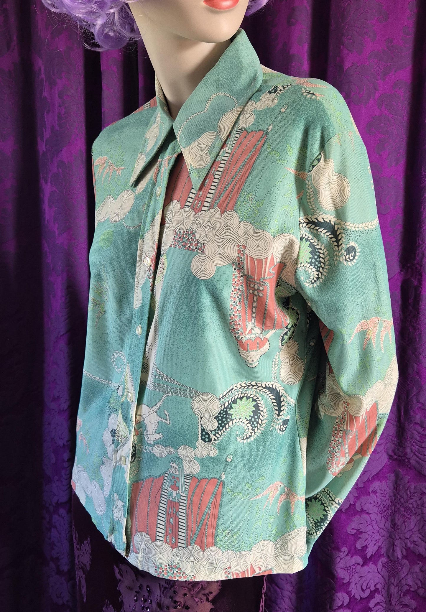 Vintage 1970s Art Deco Revival Mythology Blouse