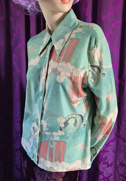 Vintage 1970s Art Deco Revival Mythology Blouse