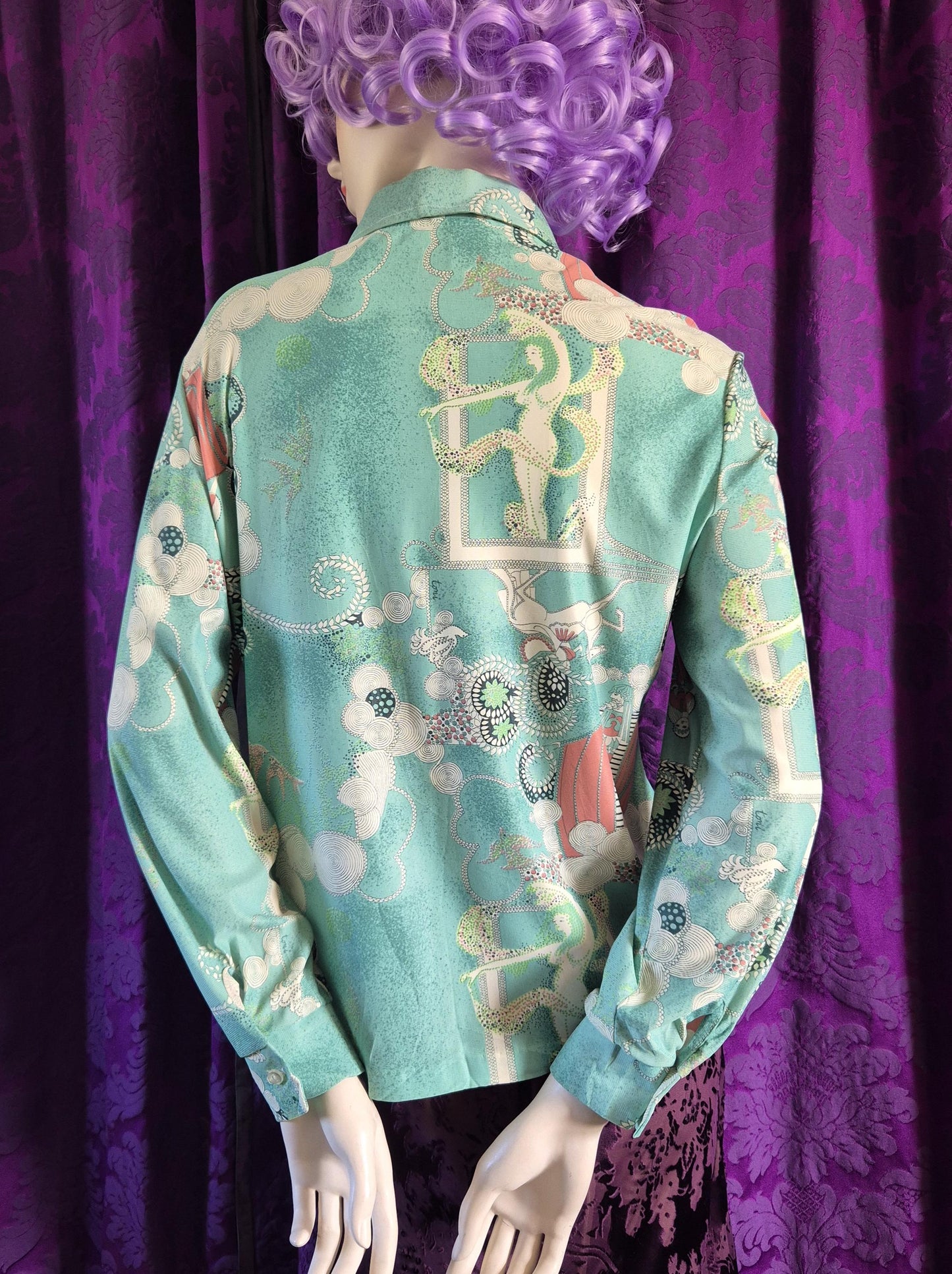 Vintage 1970s Art Deco Revival Mythology Blouse