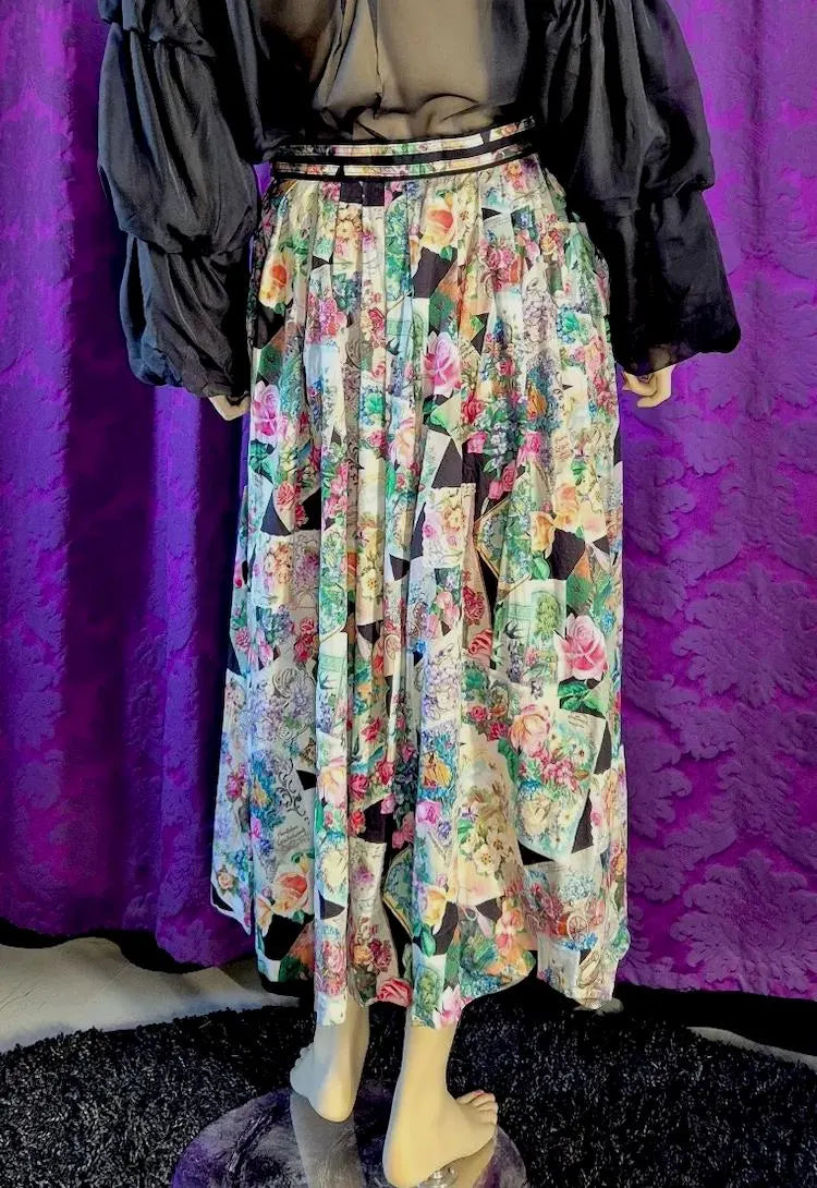 Vintage Hagro Trachten Floral Postcards Collage Skirt