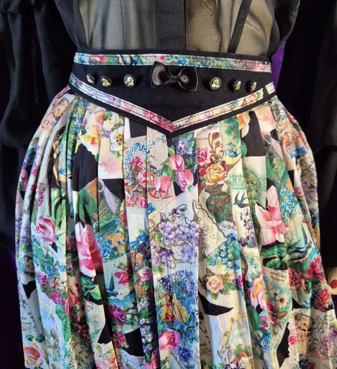Vintage Hagro Trachten Floral Postcards Collage Skirt