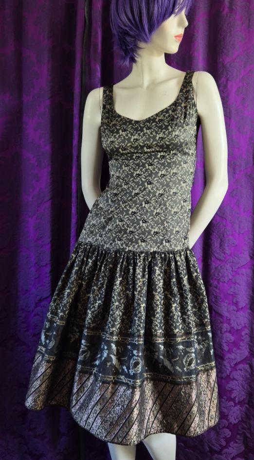 Gai Mattiolo Silk Brocade Drop Waist Party Dress