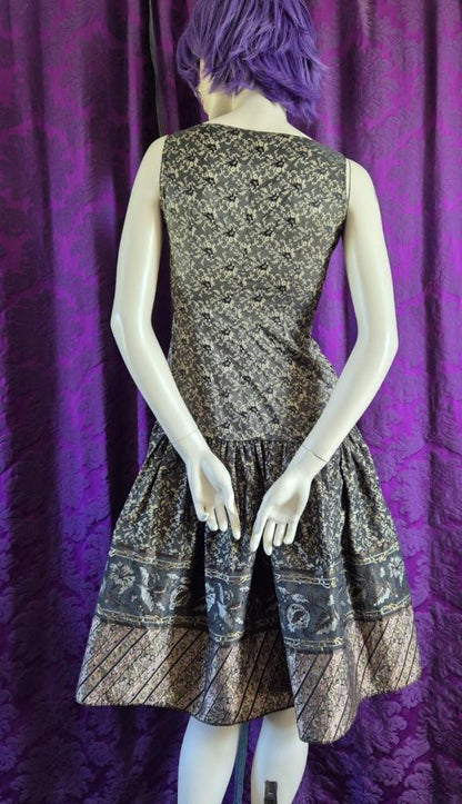 Gai Mattiolo Silk Brocade Drop Waist Party Dress