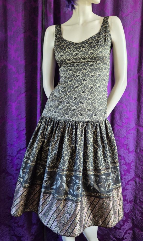 Gai Mattiolo Silk Brocade Drop Waist Party Dress