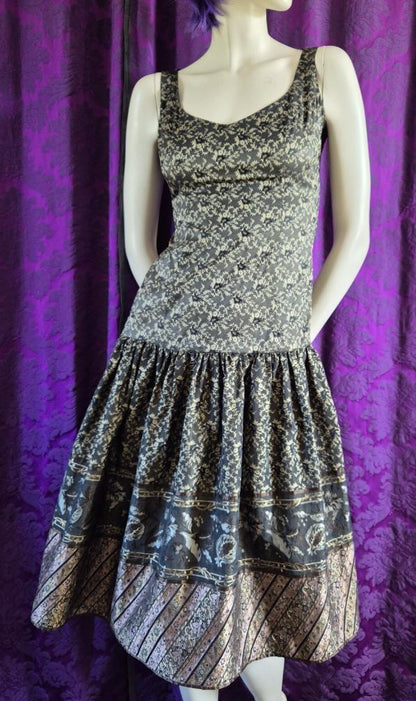 Gai Mattiolo Silk Brocade Drop Waist Party Dress