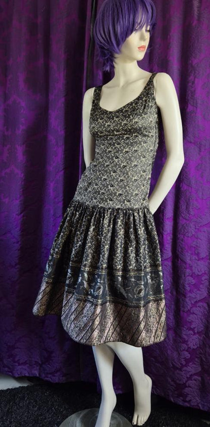 Gai Mattiolo Silk Brocade Drop Waist Party Dress