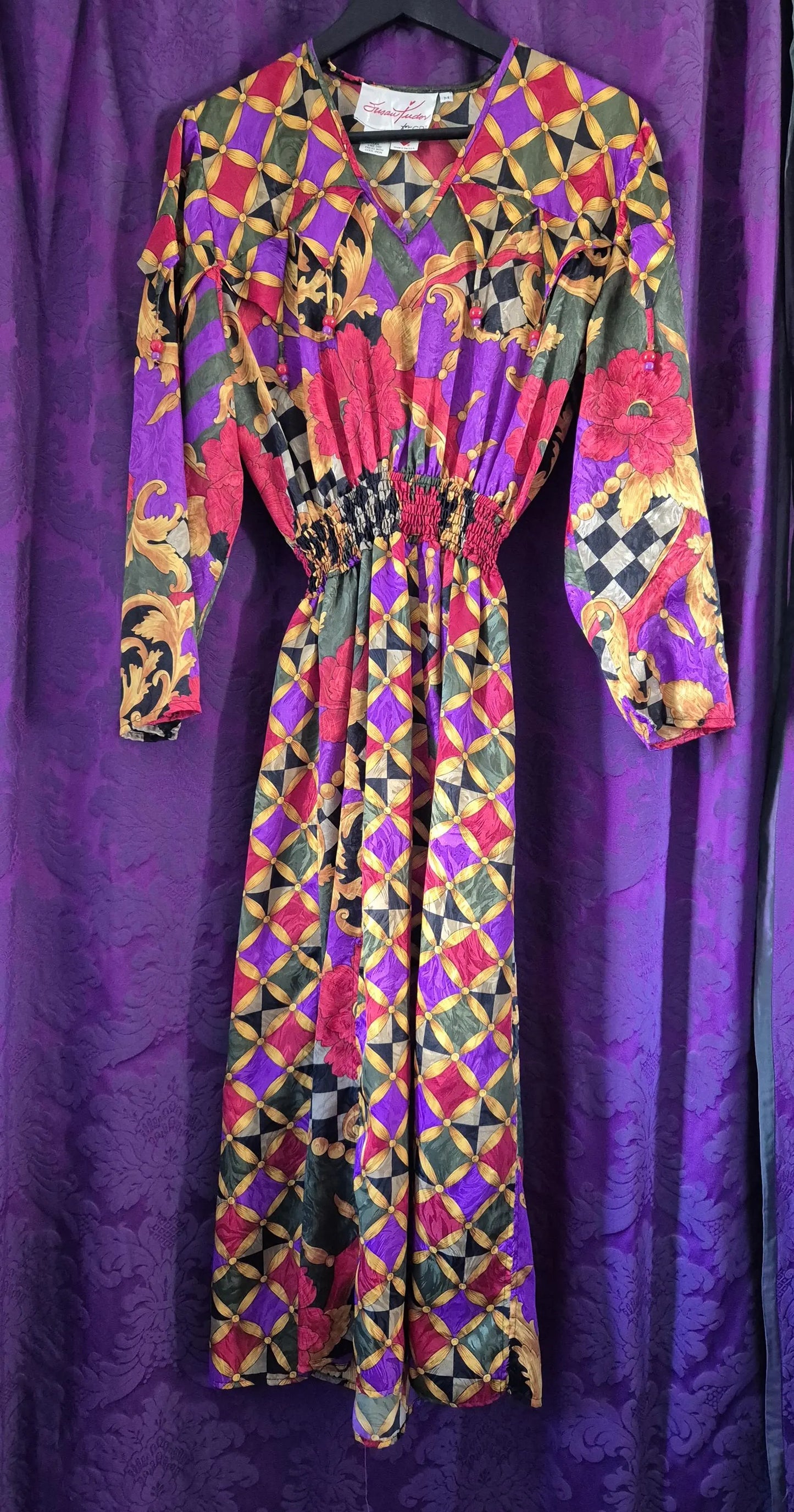 Vintage 1990s Jester Baroque Satin Jacquard Dress