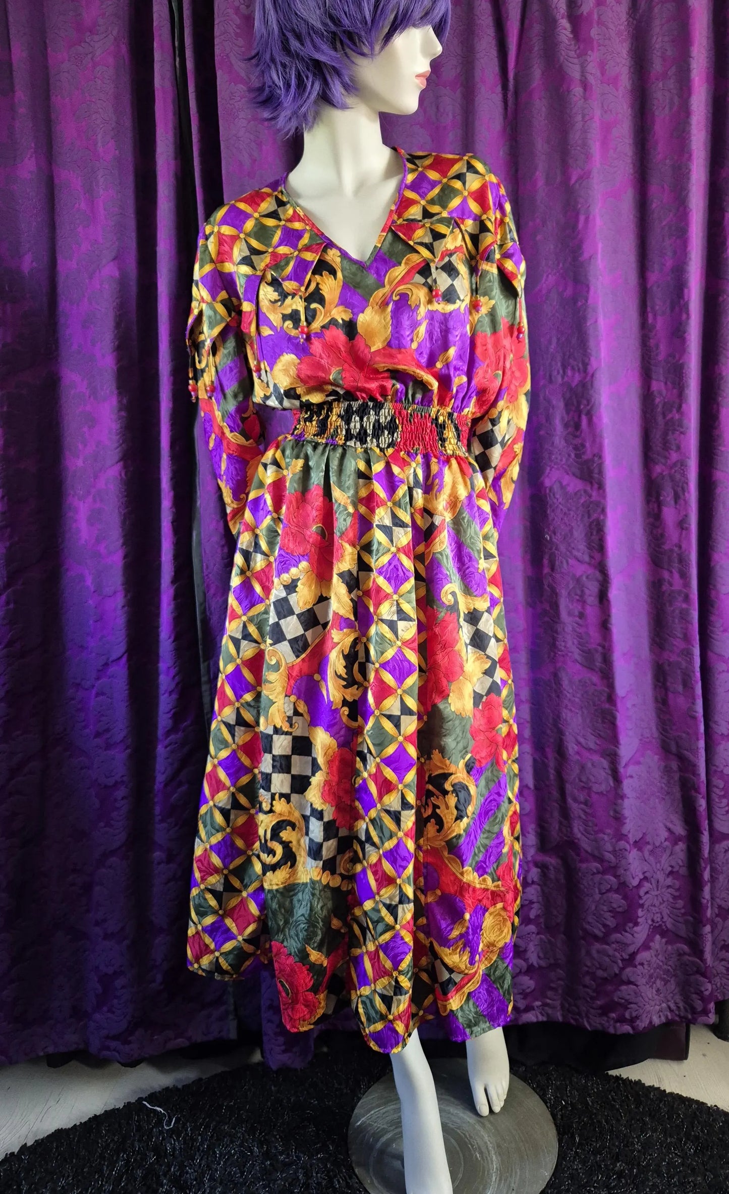 Vintage 1990s Jester Baroque Satin Jacquard Dress