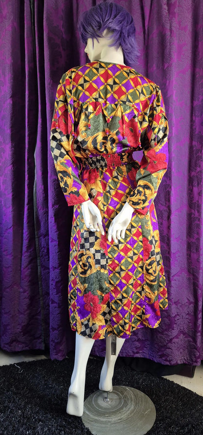 Vintage 1990s Jester Baroque Satin Jacquard Dress