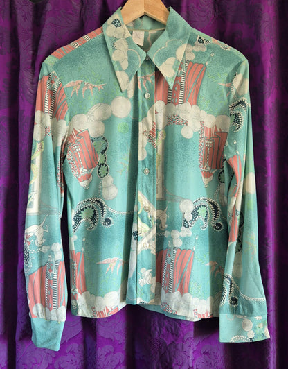 Vintage 1970s Art Deco Revival Mythology Blouse
