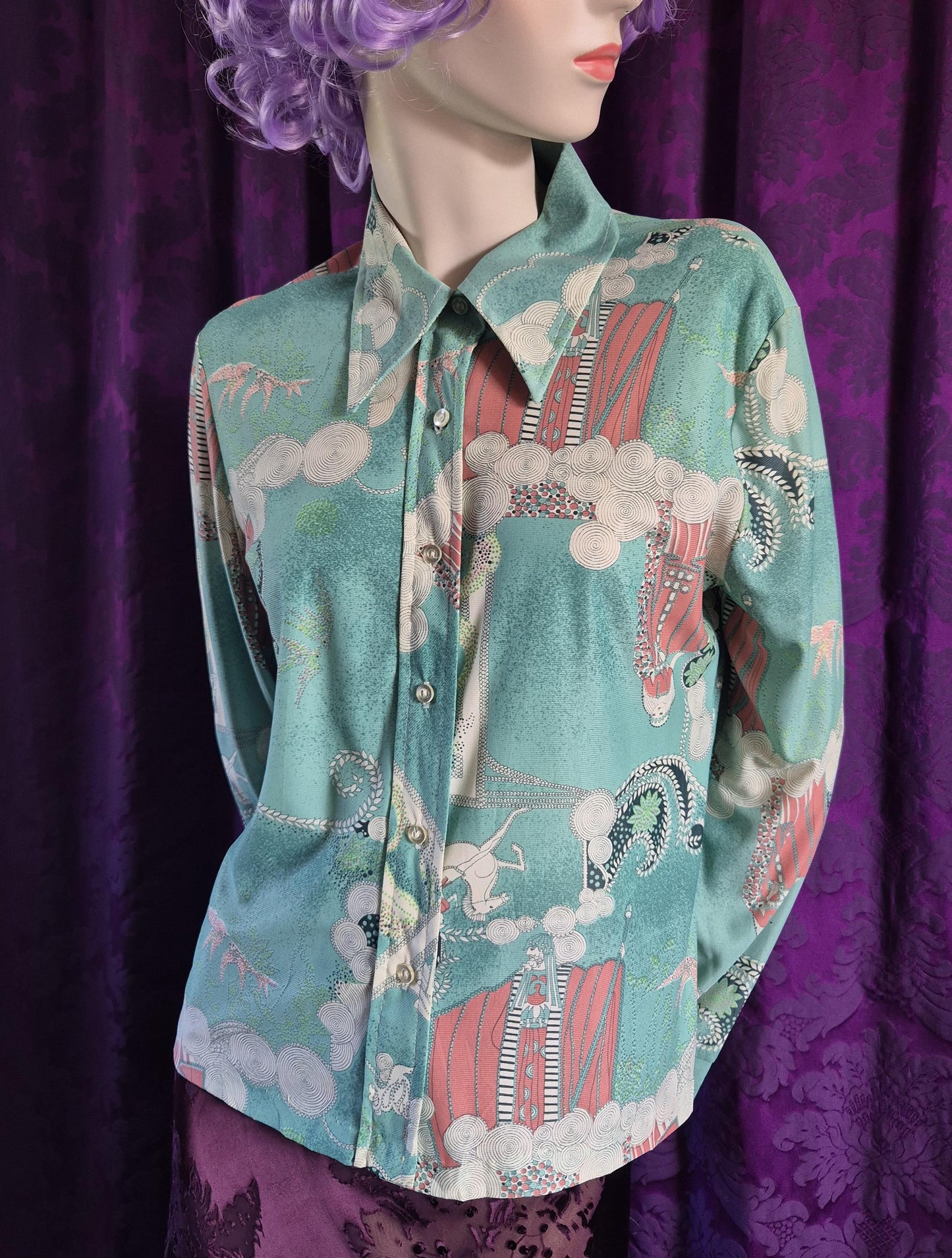 Vintage 1970s Art Deco Revival Mythology Blouse