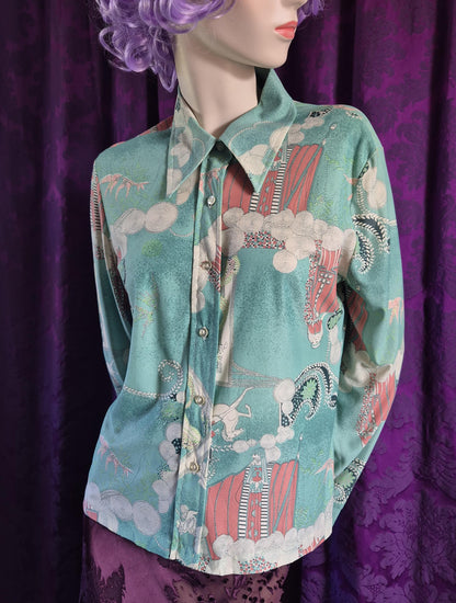 Vintage 1970s Art Deco Revival Mythology Blouse