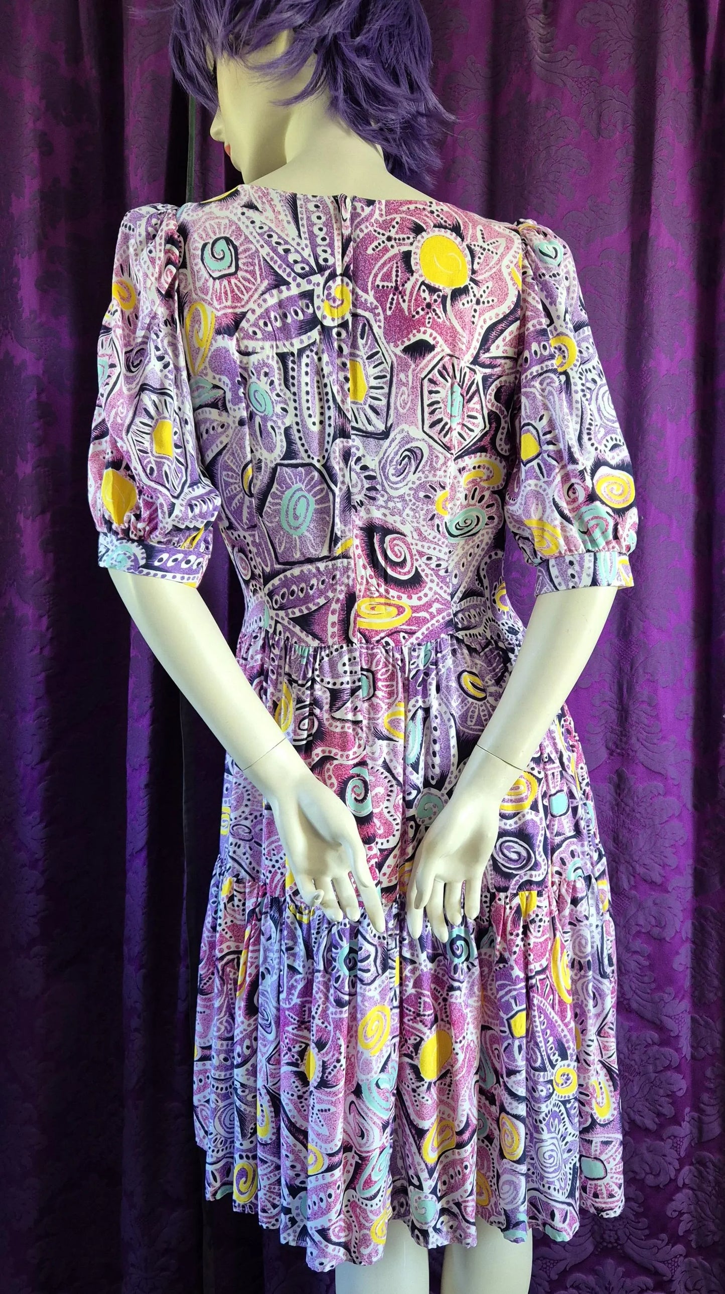 Vintage Zandra Rhodes Postmodern Print Prairie Dress