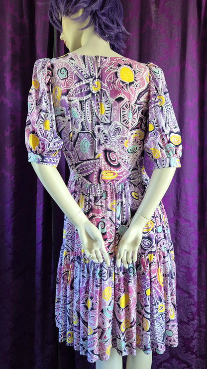 Vintage Zandra Rhodes Postmodern Print Prairie Dress