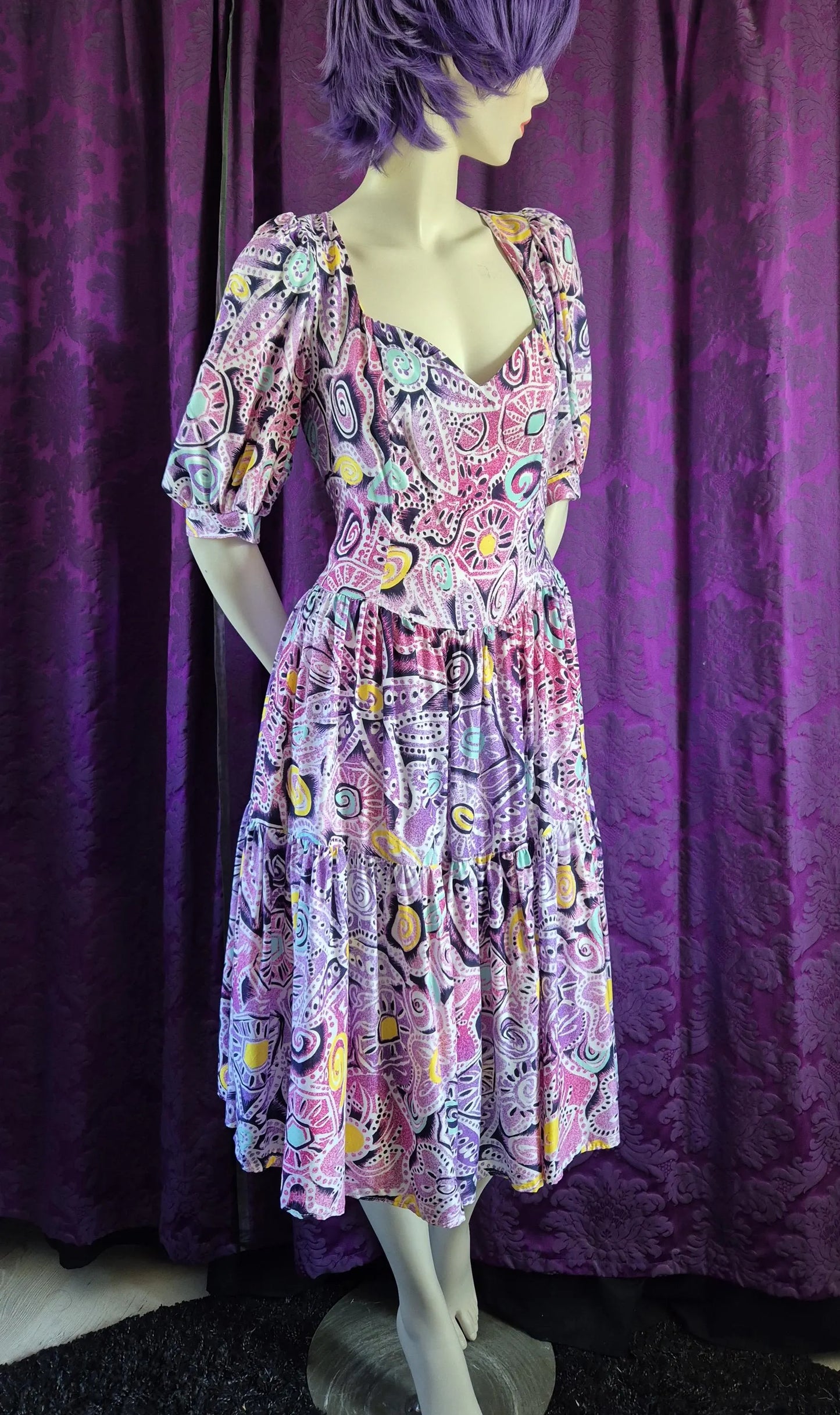 Vintage Zandra Rhodes Postmodern Print Prairie Dress