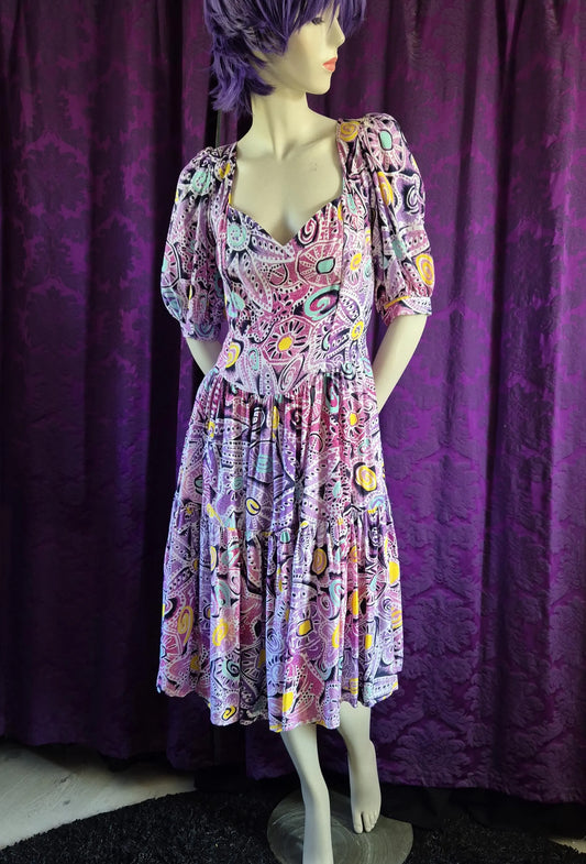 Vintage Zandra Rhodes Postmodern Print Prairie Dress