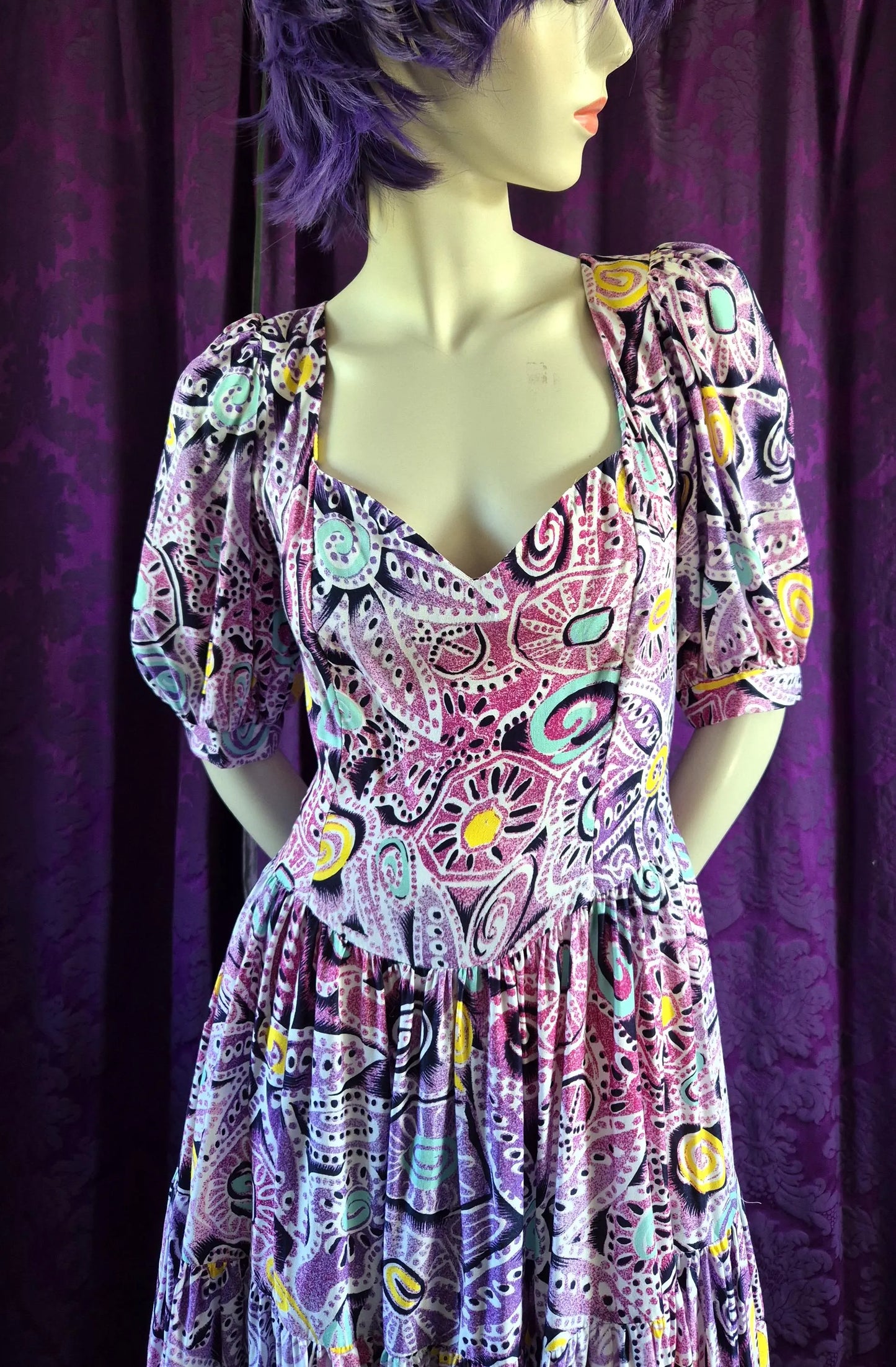 Vintage Zandra Rhodes Postmodern Print Prairie Dress
