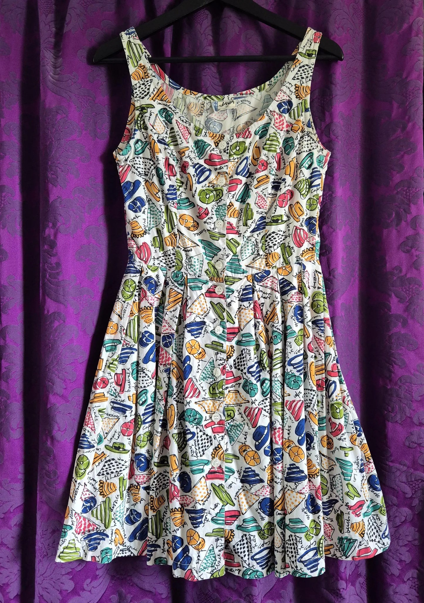 Vintage 1990s Cotton Hats Print Fit & Flare Sundress