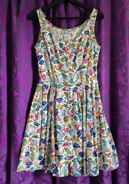 Vintage 1990s Cotton Hats Print Fit & Flare Sundress