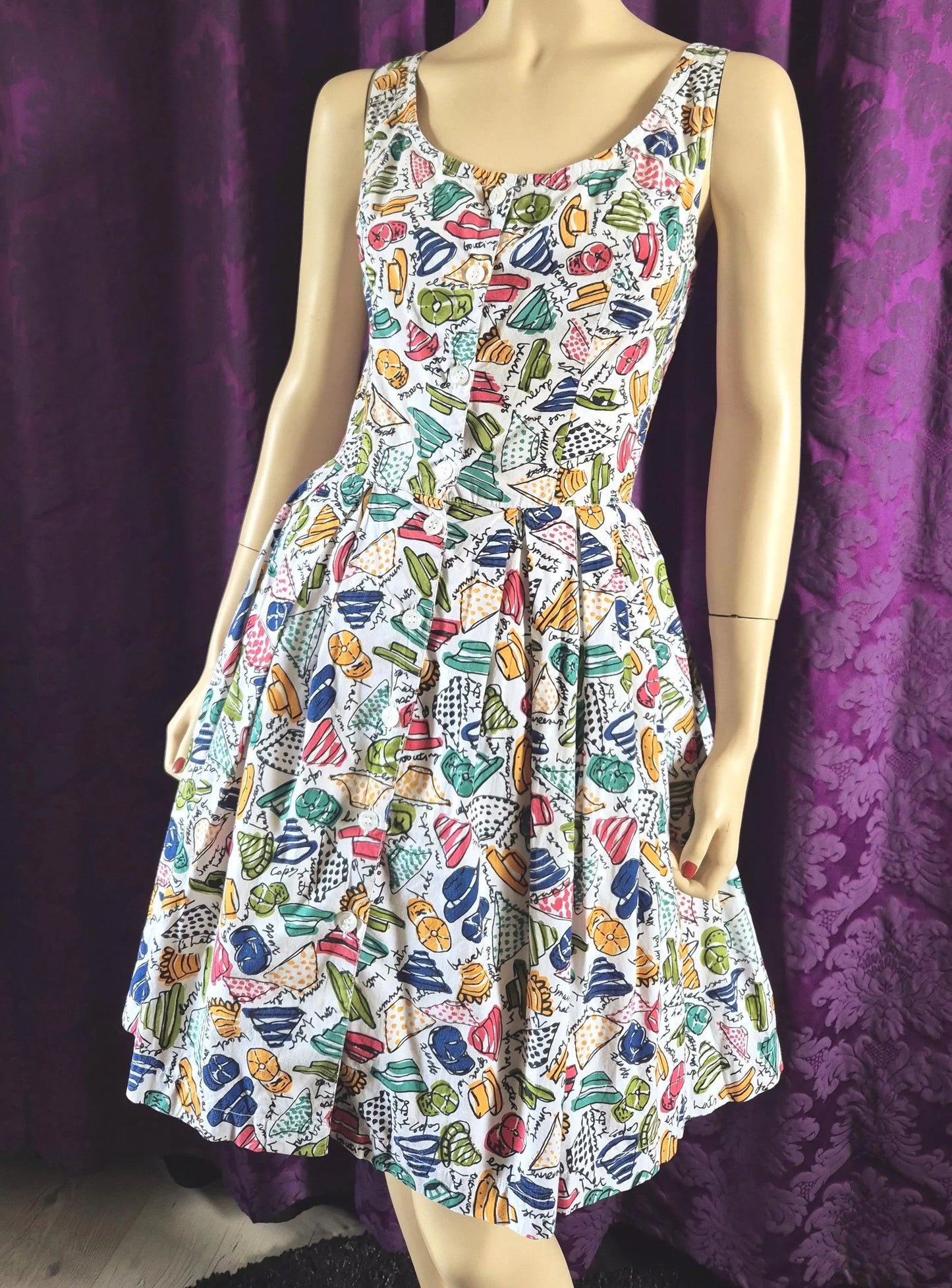 Vintage 1990s Cotton Hats Print Fit & Flare Sundress