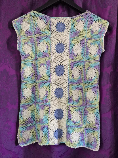 Vintage Hand Crocheted Pastel Boho Blouse