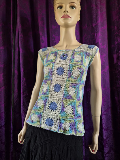 Vintage Hand Crocheted Pastel Boho Blouse