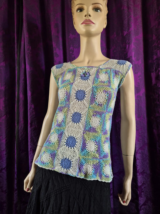 Vintage Hand Crocheted Pastel Boho Blouse
