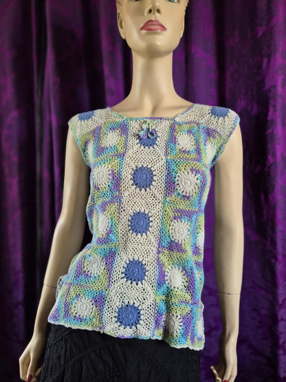 Vintage Hand Crocheted Pastel Boho Blouse
